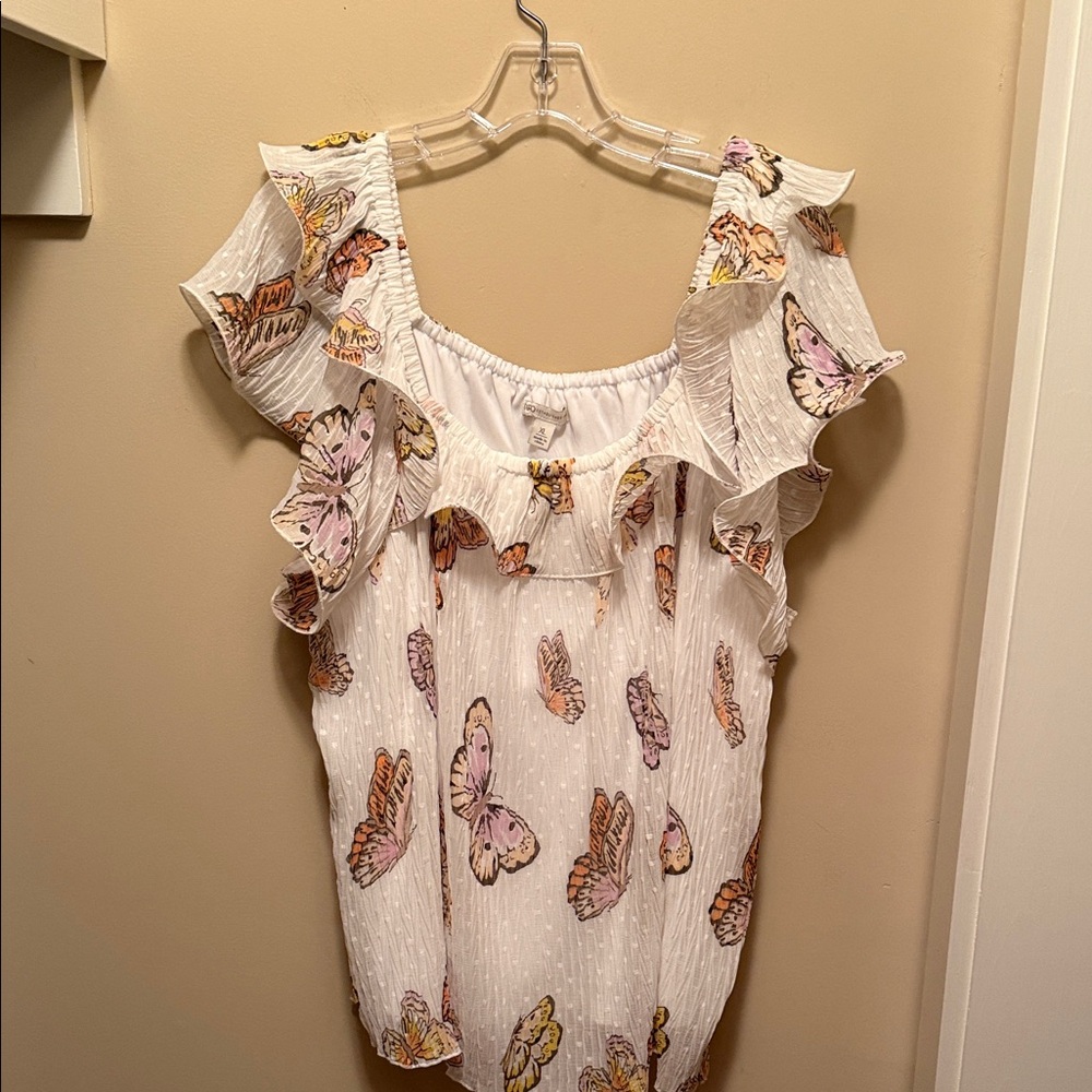 Cato White Butterfly Print Top